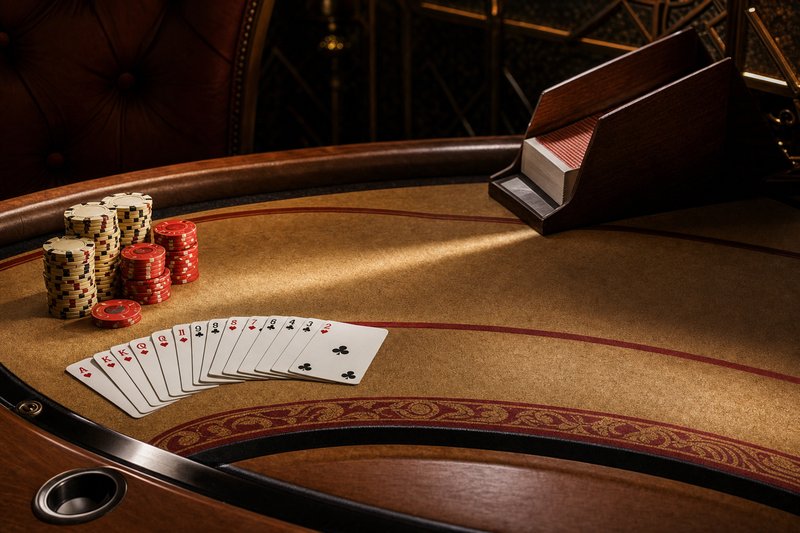Corner of a blackjack table felt with chips and cards, where the side-bet math plays out